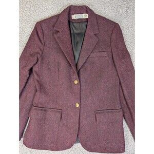 Vintage The Villager Single Breasted Blazer Womens 12 Red Tweed 100% Pure Wool